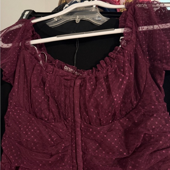 Lulus Regal Radiance Burgundy Tulle Bustier Midi Dress XL (lace) - Picture 2 of 5
